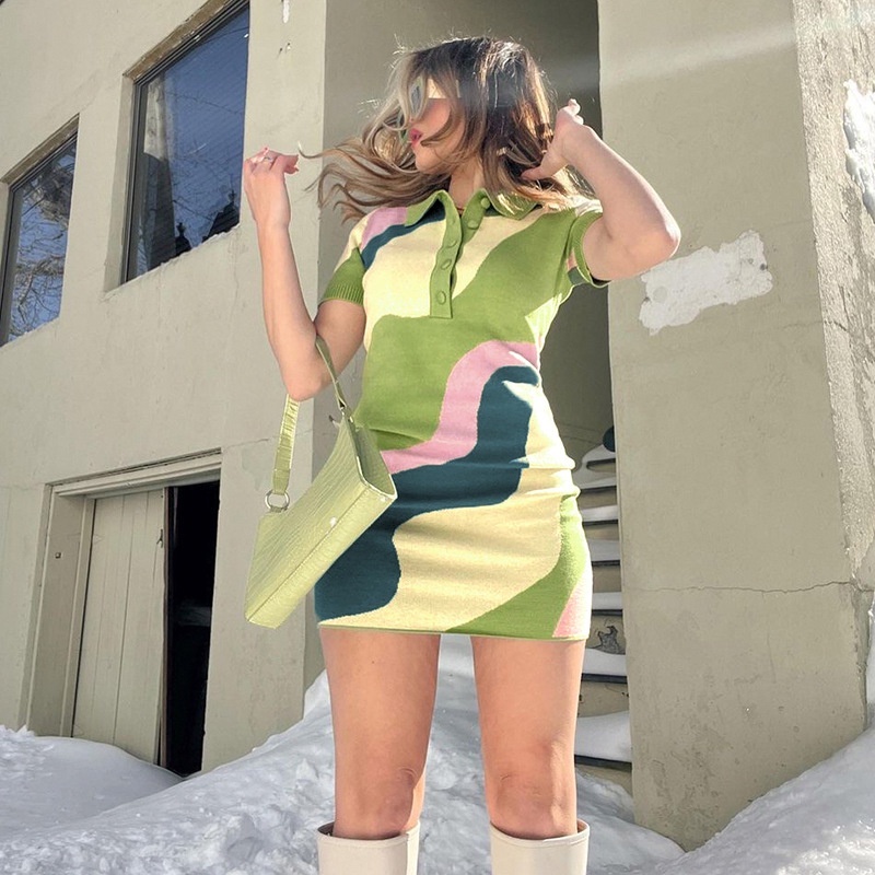 Đầm Dệt Kim Cổ Polo Phối Màu Thời Trang Cho Nữ