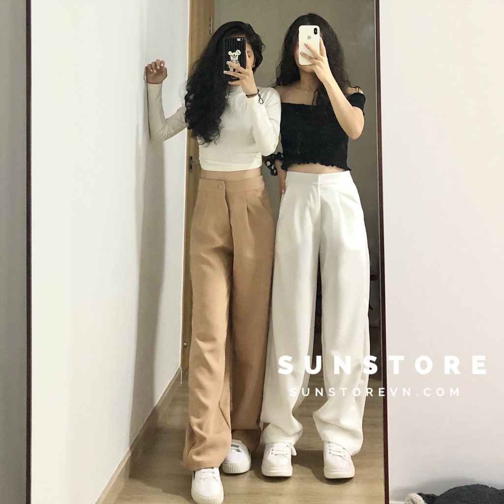 Quần culottes ống rộng suông dài chất dày lưng cao cài nút Sun pant (Tất cả là )