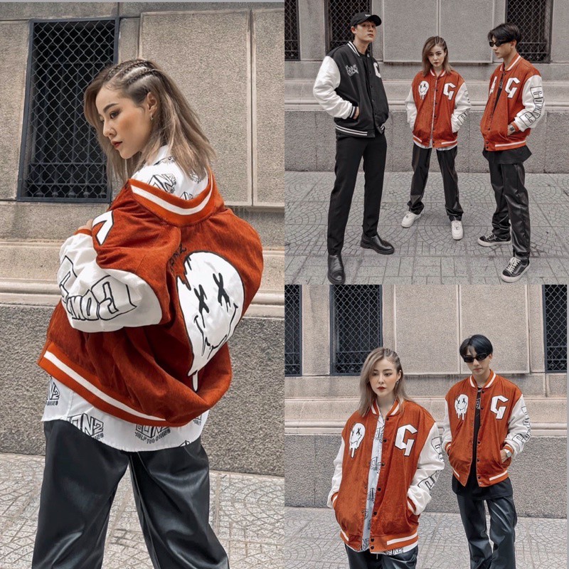 Áo khoác nhung, áo nhung bomber hình mặt cười nam nữ ken fashion