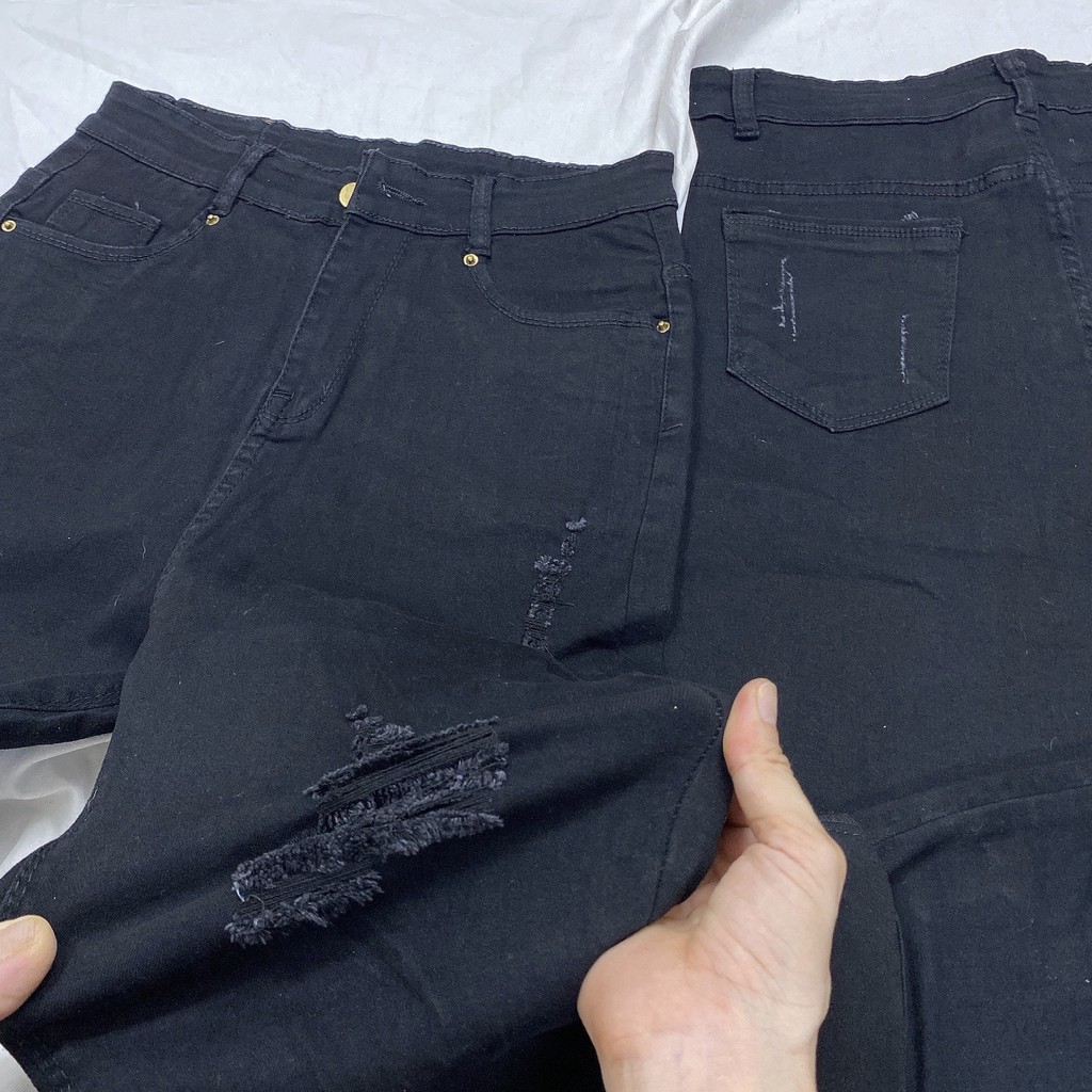 [Size 32-36] Quần Jeans 9 Tấc Lưng Cao Qua Rốn - Quần Bò Co Giãn Mạnh Đen Tuyền