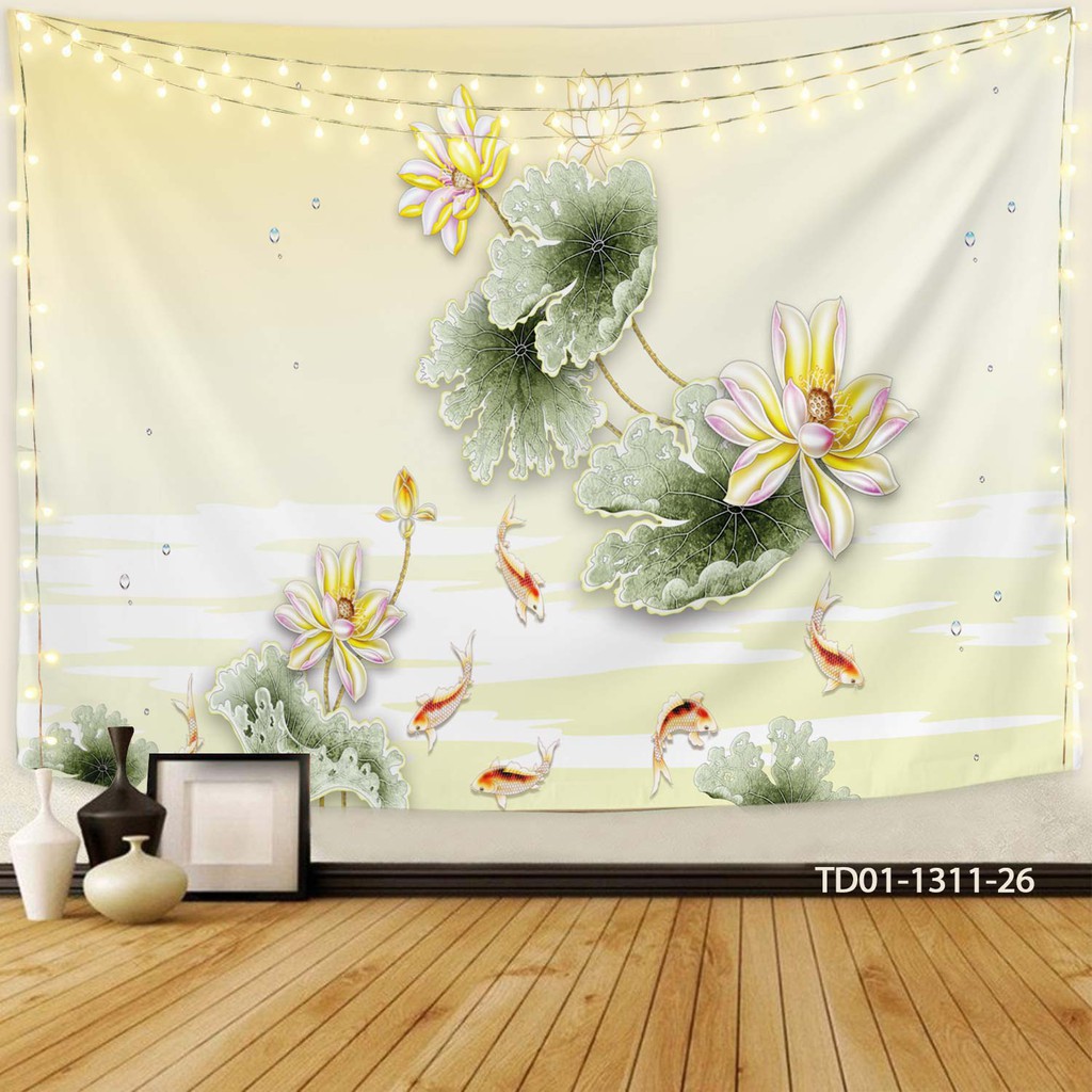 Tranh vải treo tường IN 3D HOA SEN, LOTUS, DECOR phòng khách, nhà hàng, trà đạo