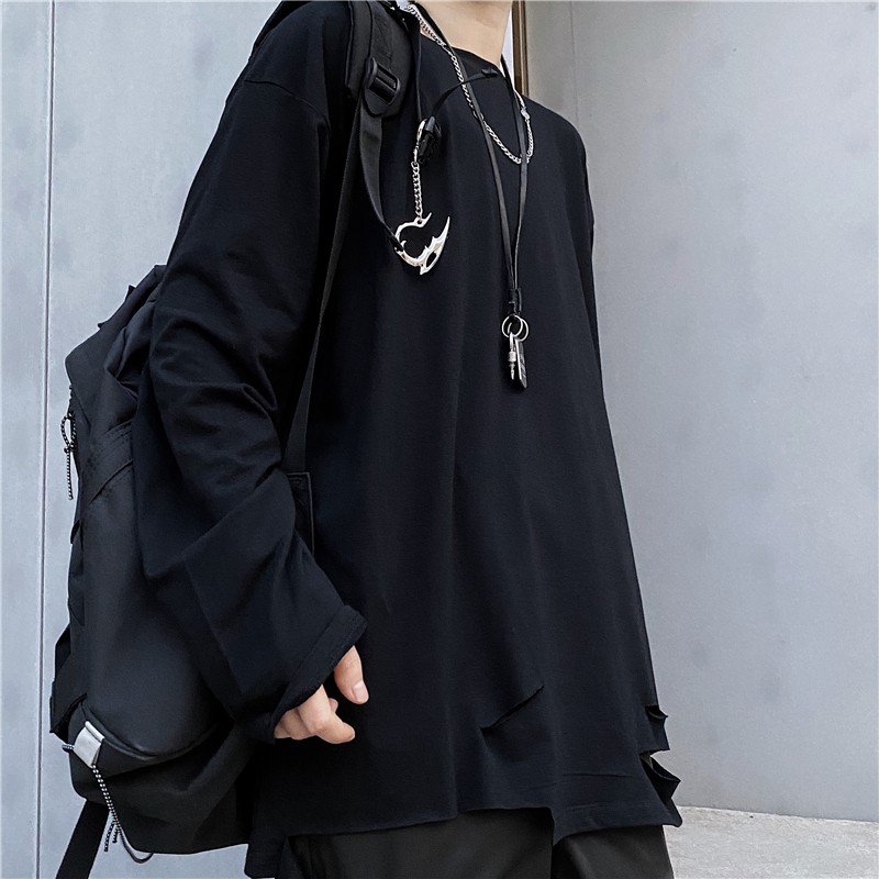 Áo thun tay dài kiểu rách phong cách Unisex form rộng SWRA