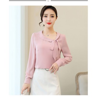 Áo sơ mi nữ kiểu cổ cột nơ lệch_công sở.