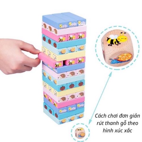 Bộ đồ chơi rút gỗ màu in hình con vật loại đẹp, xếp hình thông minh cho trẻ em, trẻ con, bé trai, gái 2 3 4 5 6 7 8 tuổi