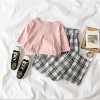Set quần caro x áo cotton siêu thoáng