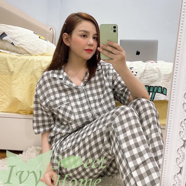 ✽ Big size ✽ Bộ Ngủ Mặc Nhà Vải Xô Nhật Sọc Trang Nhã ✽ Bộ Sau Sinh Thoáng Mát ✽ IVY610