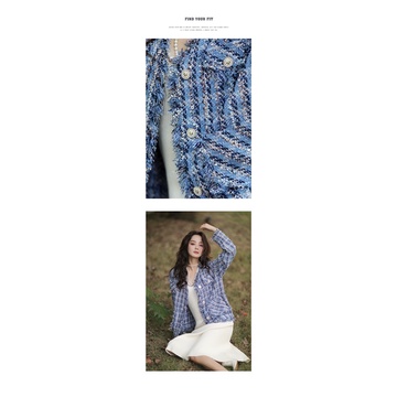 Áo khoác vải tweed màu xanh cao cấp