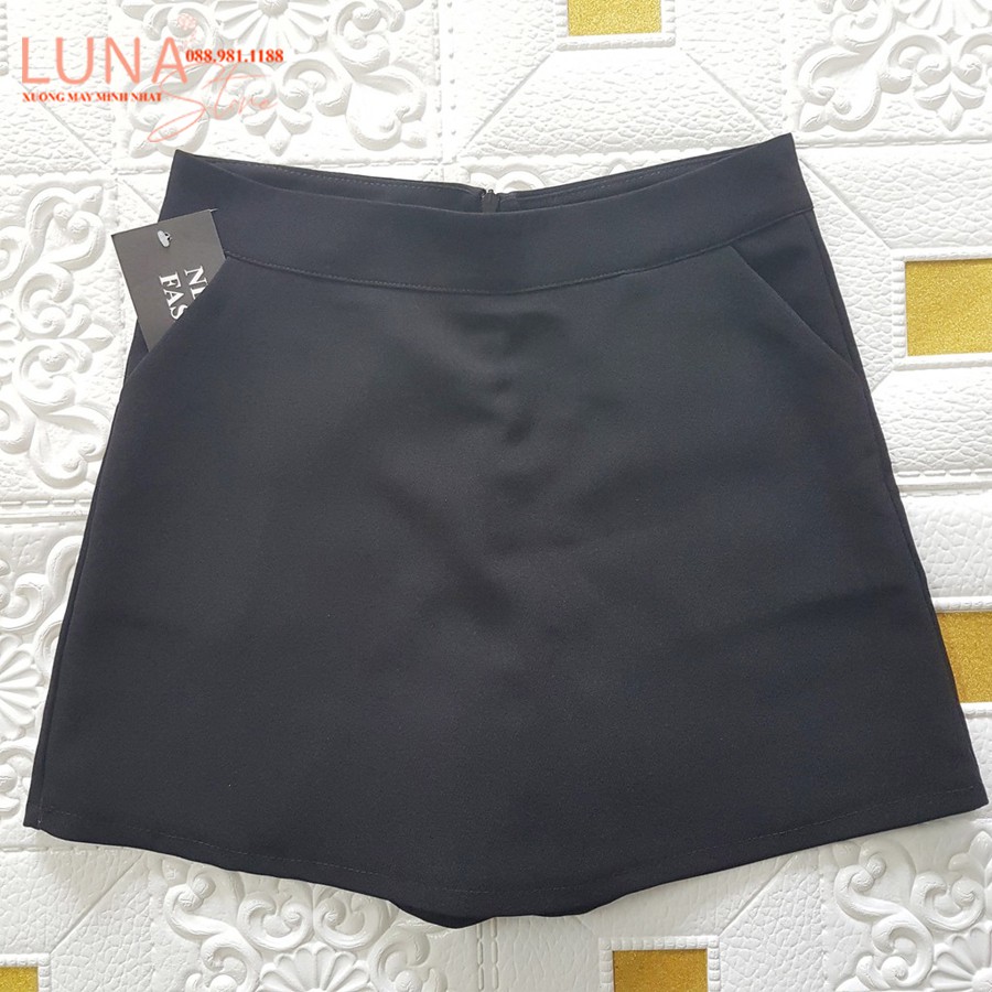 Quần giả váy công sở chữa A ngắn vải màu Đen cạp lưng cao - Kiểu dáng chân váy chữ A ngắn cá tính - Mặc đi làm công sở | BigBuy360 - bigbuy360.vn