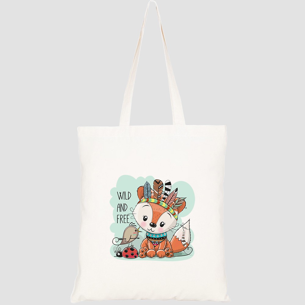 Túi vải tote canvas HTFashion in hình cute cartoon tribal fox bird HT351