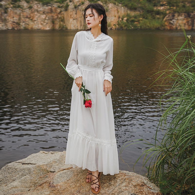 IELGYĐầm Voan Dài Có Mũ Trùm Màu Trắng Thời Trang Dành Cho Nữ