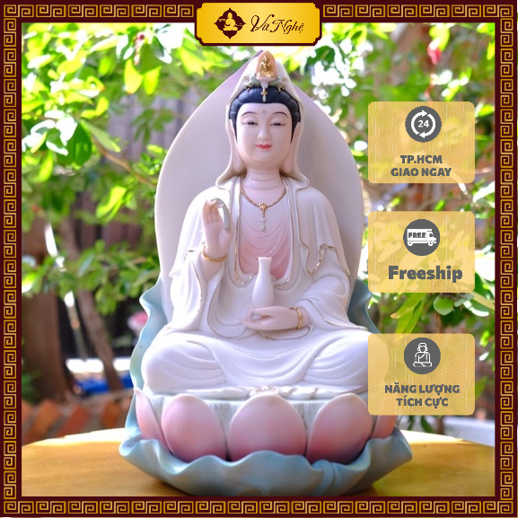 Tượng Mẹ Quan Âm TỰ TẠI, bồ tát quan thế âm, tượng bồ tát phong thủy, sứ cao cấp 35cm 40cm