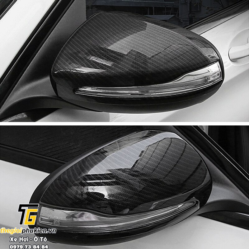 Bộ ốp gương chiếu hậu Mercedes C Class C180, C200, C250, C300, Mercedes GLC Class GLC200, GLC250, GLC300 vân Carbon