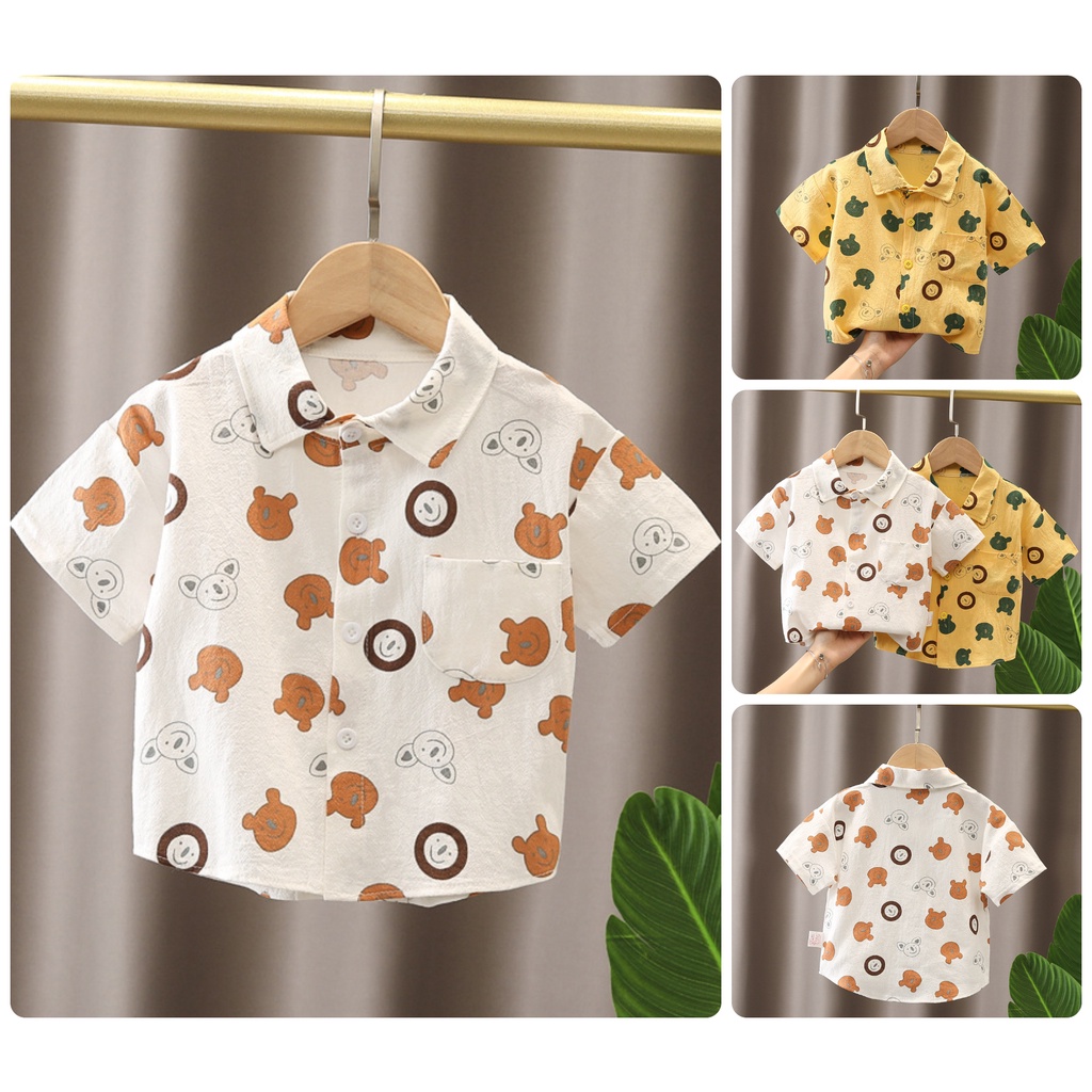 ST2 Size80-120 (6-21kg) Áo sơ mi bé trai (Áo ngắn tay 100% cotton thấm hút mồi hôi tốt) Thời trang trẻ E