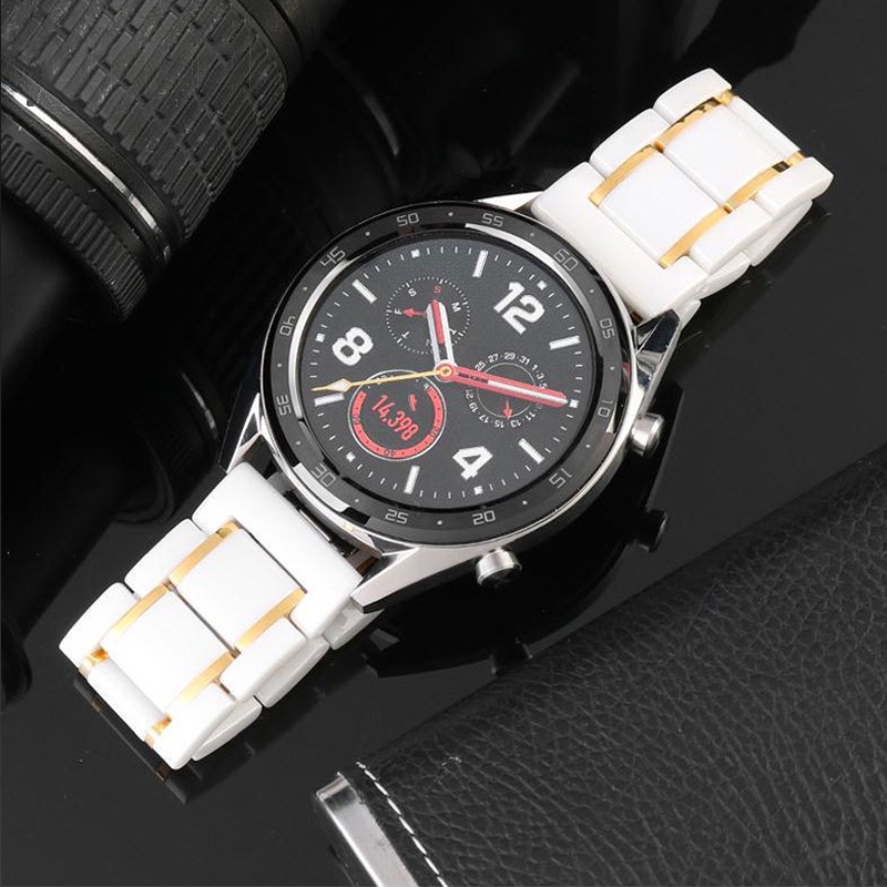 Dây đeo đồng hồ bằng thép không gỉ và ceramic 20mm 22mm sang trọng cho Samsung S2 3 4 Huawei GT 2