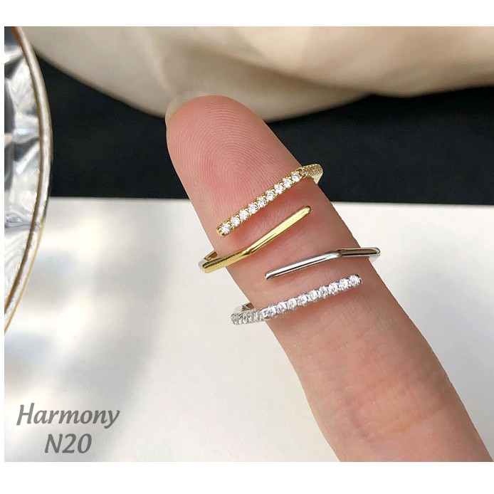 Nhẫn nữ đa giác bạc 925 cao cấp mạ vàng đính đá cá tính, sang trọng N20| TRANG SỨC BẠC HARMONY