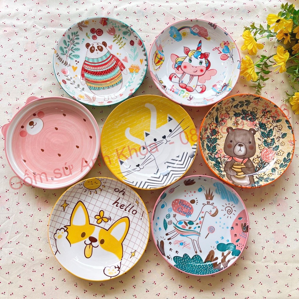 Bộ Chén Dĩa Sứ Bát Ăn Cơm Đĩa Sứ Decor cao cấp Tổng hợp các mẫu đĩa tròn 20cm xinh yêu