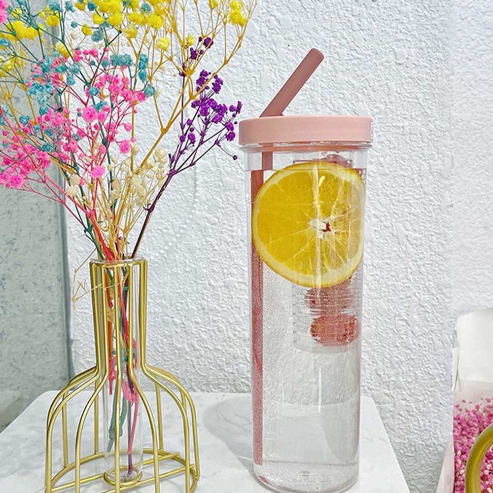 Chai nước trong suốt dung tích 700ml kèm ống hút phong cách Hàn Quốc
