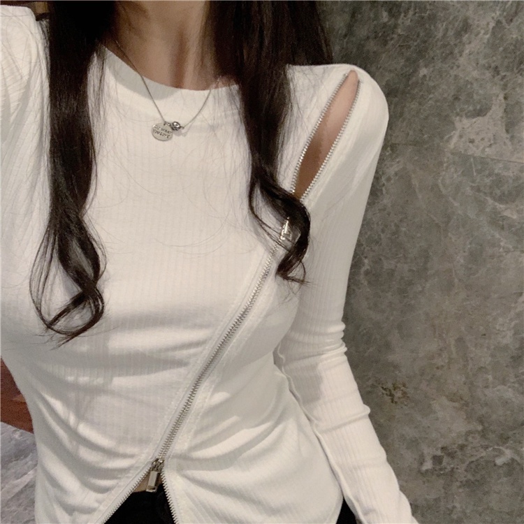 Áo len cổ tròn dáng ôm có khóa kéo phong cách Hàn Quốc thời trang cho nữ