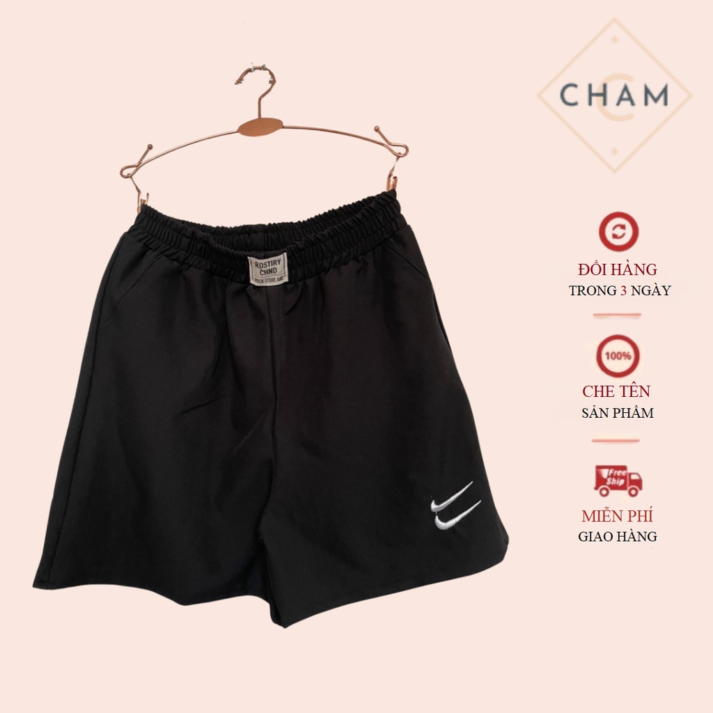 Quần đùi nữ đũi thô Cham quần soc nữ rộng dãi cạp chun kháng khuẩn mùa hè