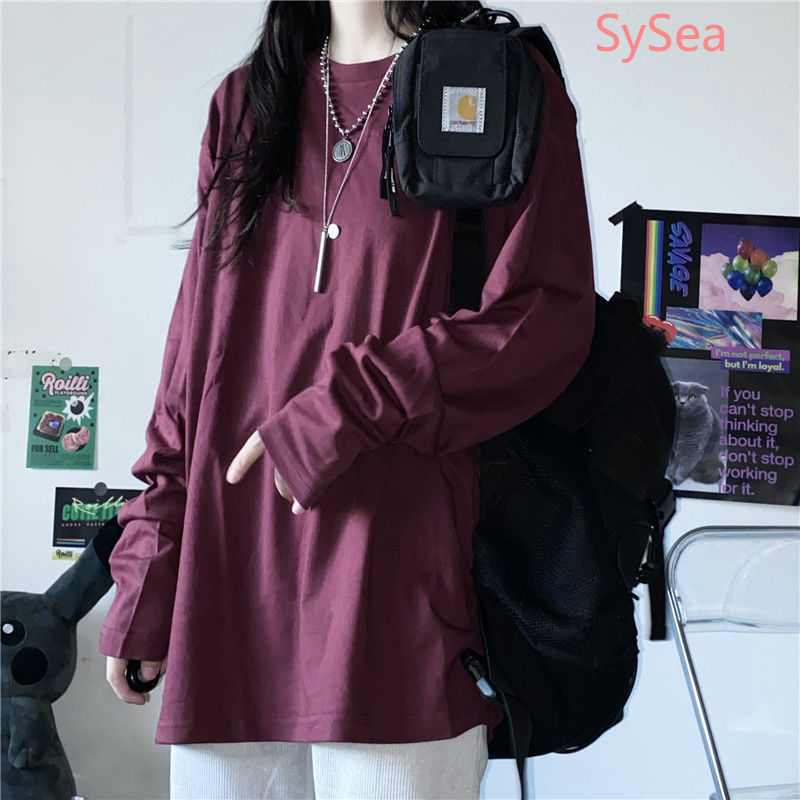 Áo Thun Tay Dài Dáng Rộng 100% Cotton Thời Trang Mùa Thu Cho Nữ