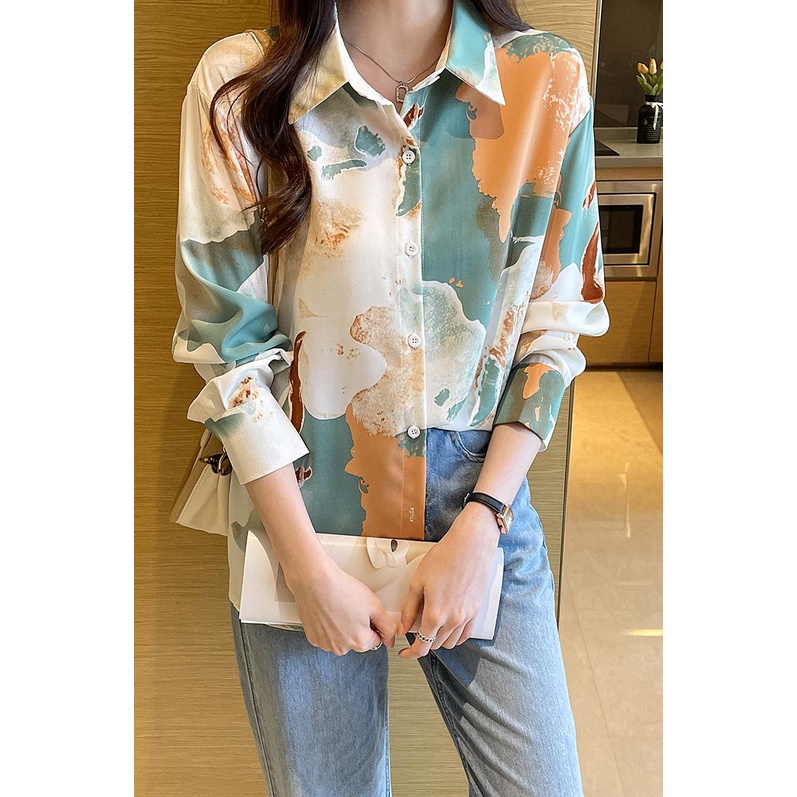 Áo Sơ Mi chiffon Tay Dài In Họa Tiết Phong Cách retro Thời Trang Mùa Thu Mới Cho Nữ