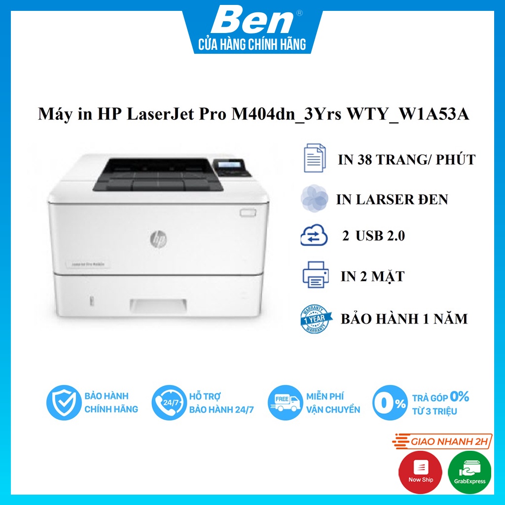 Máy in HP LaserJet Pro M404DN in đảo mặt tự động 3Yrs WTY W1A53A