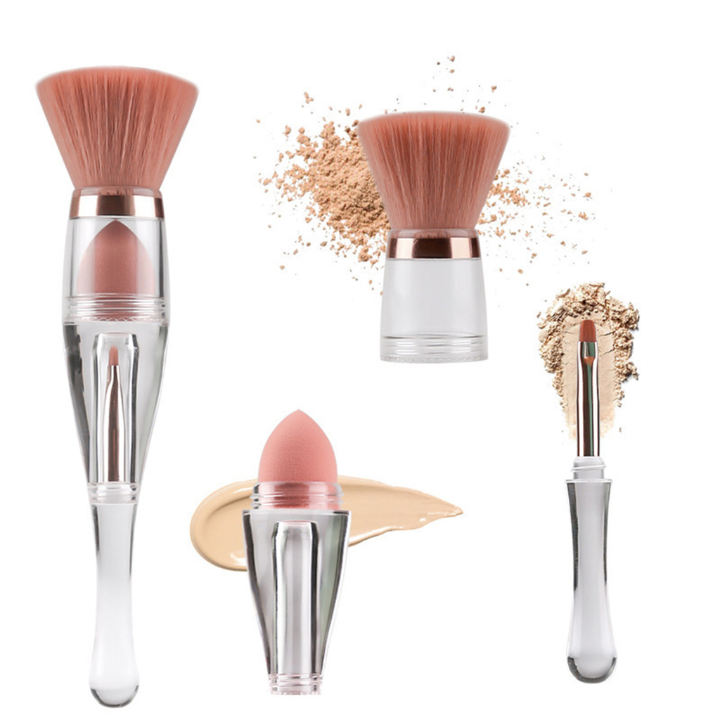 CODseller Contour Brush Ergonomic Transparent Dust-proof 3 in 1 Foundation Brush for Dressing Room