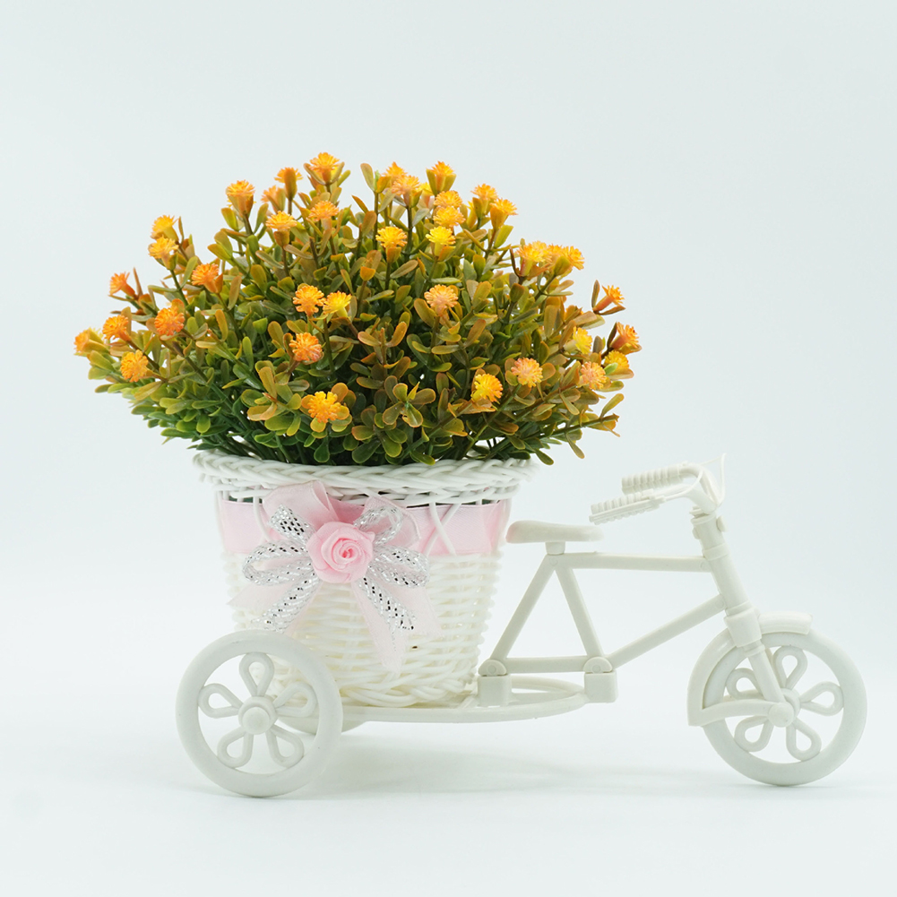 Giỏ Hoa Nhân Tạo Trên Xe Ba Bánh Để Bàn Trang Trí Xinh Xắn