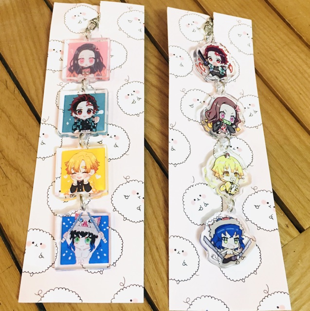 Móc khoá anime kimetsu no yaiba dây 4 miếng mica trong