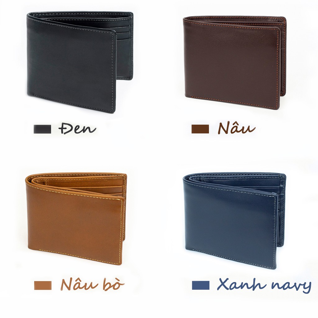 Ví nam da bò Nappa V103 cao cấp-bóp nam màu xanh navy-Da thật,full hộp làm quà tặng thương hiệu Bụi leather,BH 12 tháng