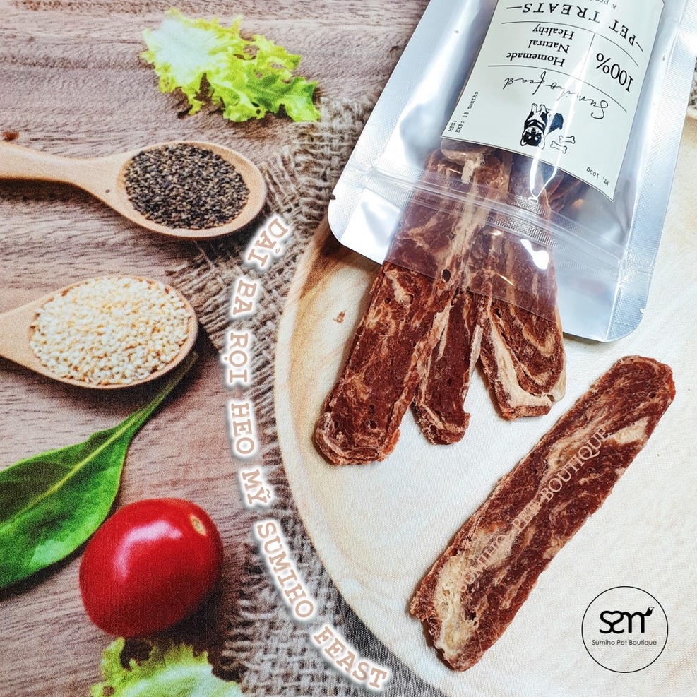Bánh thưởng cho chó Sumiho Feast (Dải ba chỉ heo/bò nướng) 100gr/túi