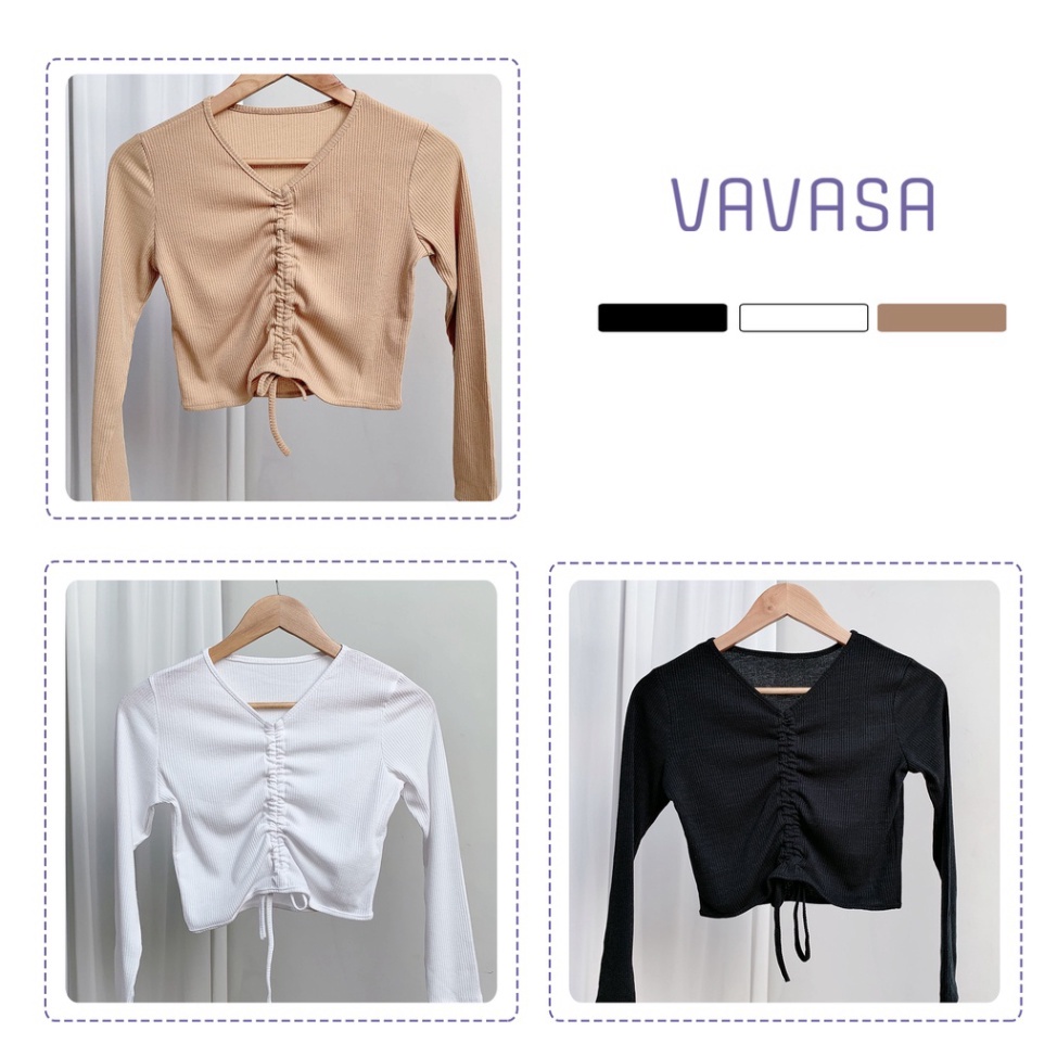 Áo croptop nữ tay dài kiểu ôm rút dây cổ tim bigsize thun body VAVASA CT03 - Hàng nhập khẩu | BigBuy360 - bigbuy360.vn