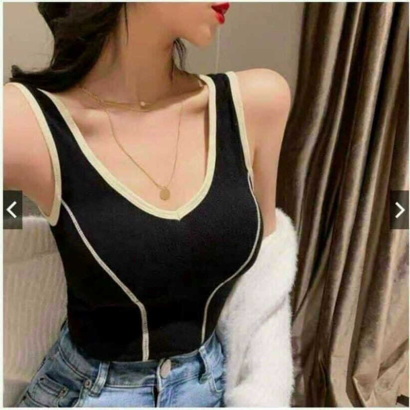 Áo Bra màu đen thân dài kẻ sọc trắng, bra thân dài CHUN