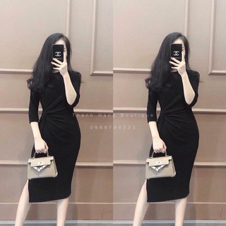 Váy xoắn eo xẻ sau, váy xoắn eo