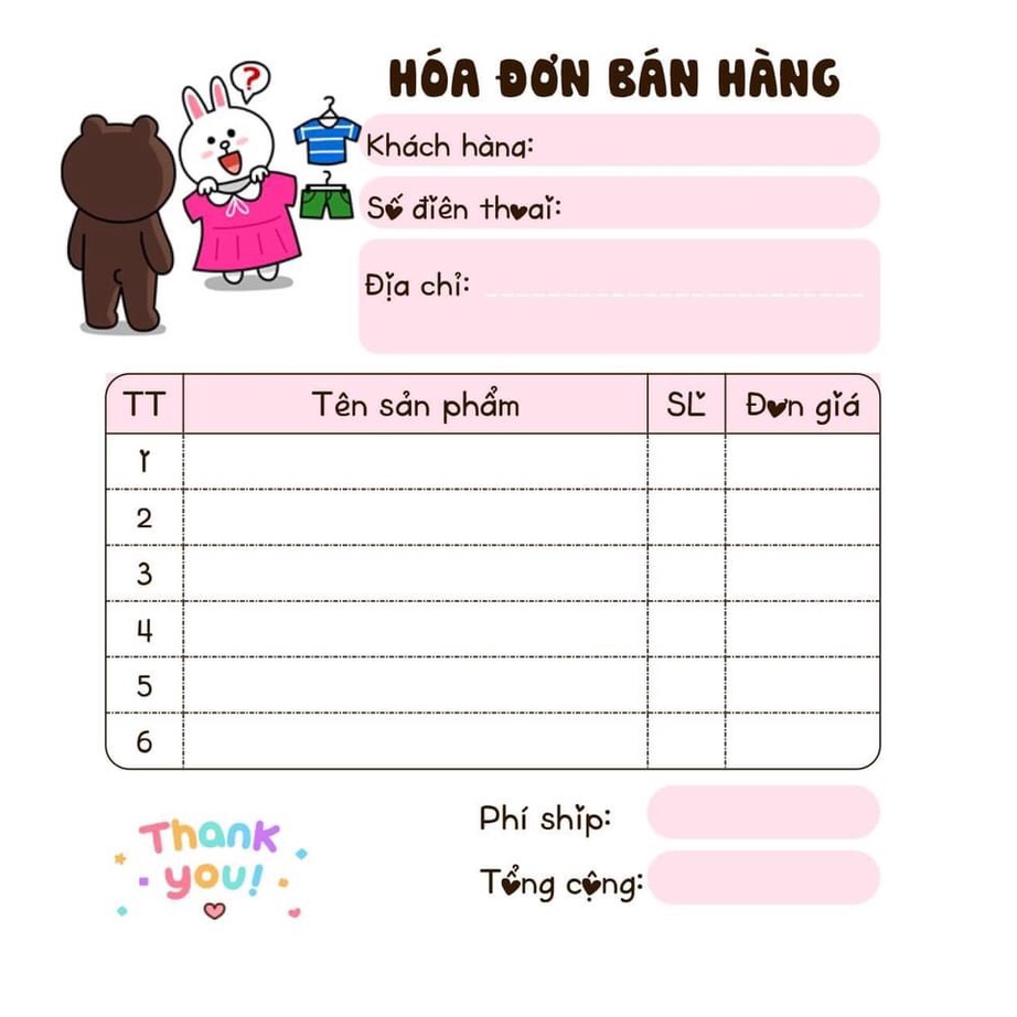 [10 CUỐN TẶNG 1 CUỐN] 10 cuốn HOÁ ĐƠN BÁN HÀNG GẦU MINI DỄ THƯƠNG