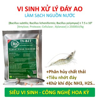 Men vi sinh xử lý nước ao hồ cá, tôm. Làm sạch bùn đáy ao, gây màu nước. Chặn tảo độc và khí độc. Cân bằng pH