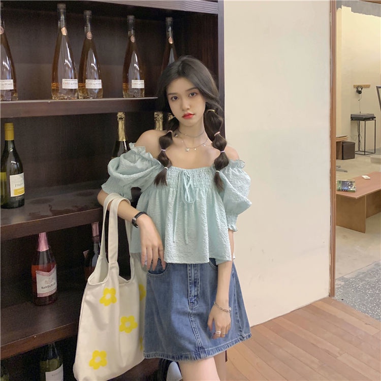 Áo Tay Phồng Ngắn Cổ Vuông Thời Trang Hàn Quốc Cho Nữ