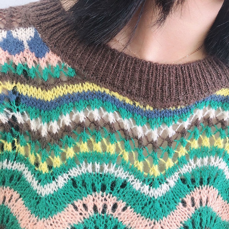 IELGY Áo sweater dệt kim mỏng dáng rộng kiểu retro phương Tây cá tính