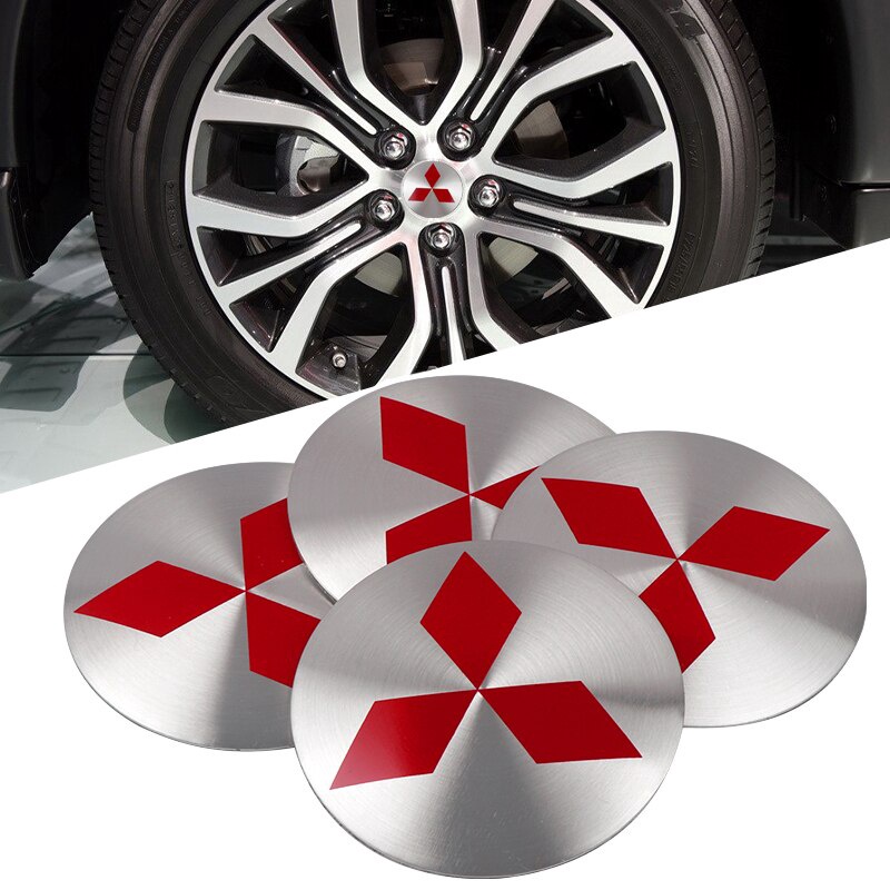 Bộ 4 Miếng Dán 56mm Trang Trí Trục Bánh Xe Hơi Mitsubishi Xpander Triton Lancer Pajero ASX Mirage