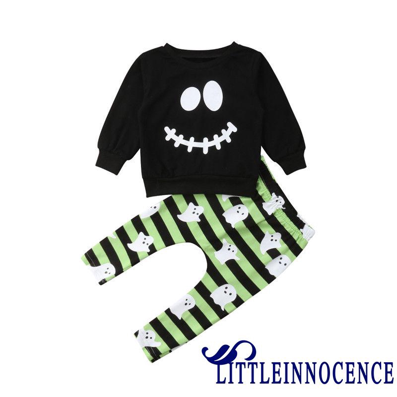 ❤XZQ-New 2PCS Halloween Toddler Kids Baby Boys Long Sleeve Sweatshirt Tops+Ghost Printed Striped Long Pants Clothes
