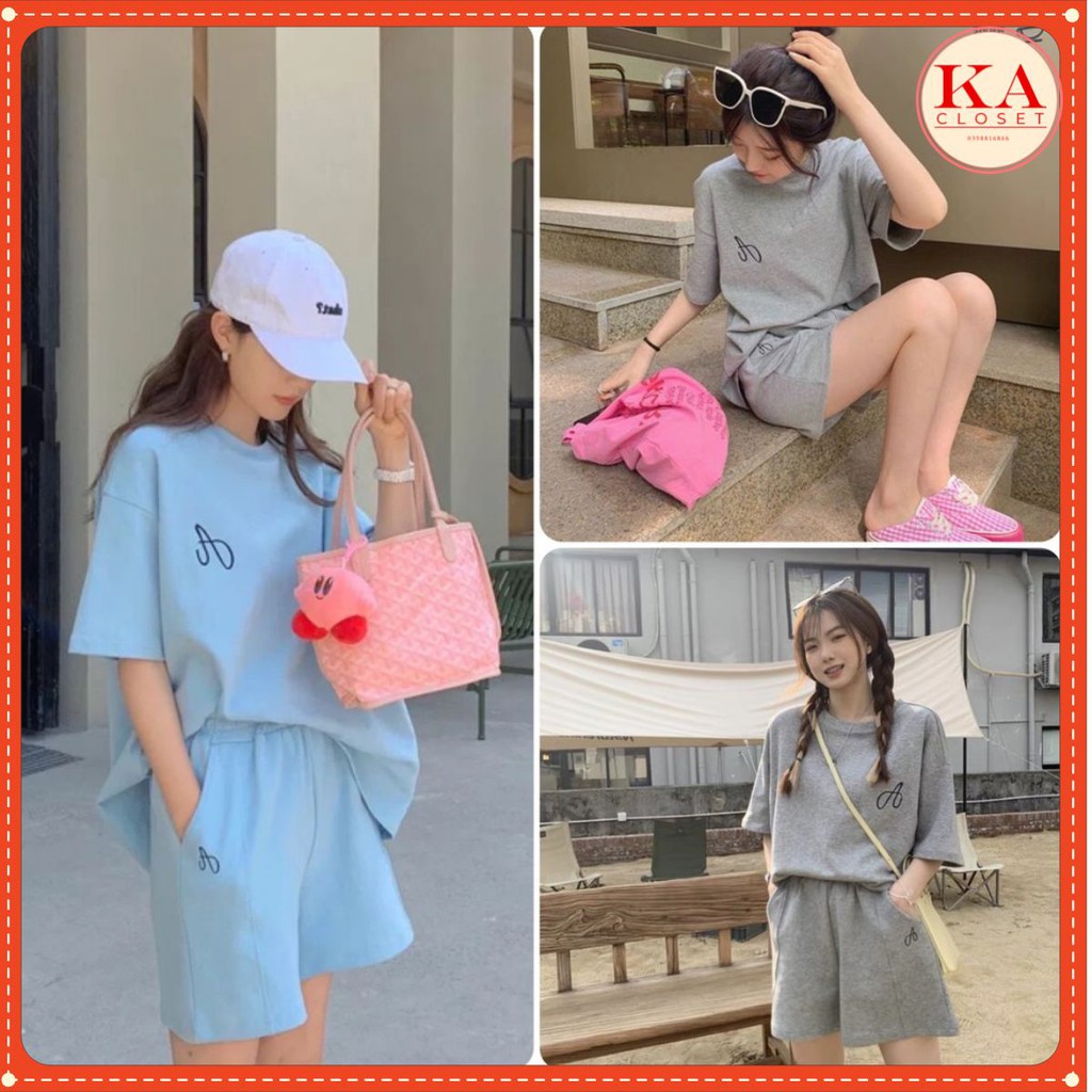 Bộ đùi chữ A KA Closet chữ thêu from rộng tay lỡ, chất vải su cotton mát