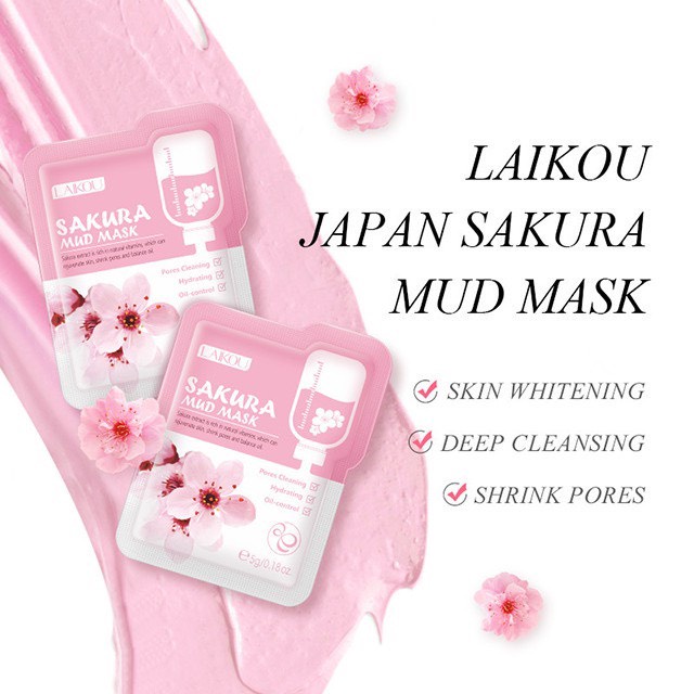 Mặt nạ bùn non LAIKOU Sakura  Hoa anh đào giúp làm trắng sạch sâu và loại bỏ mụn đầu đen, dưỡng ẩm cho phái nữ