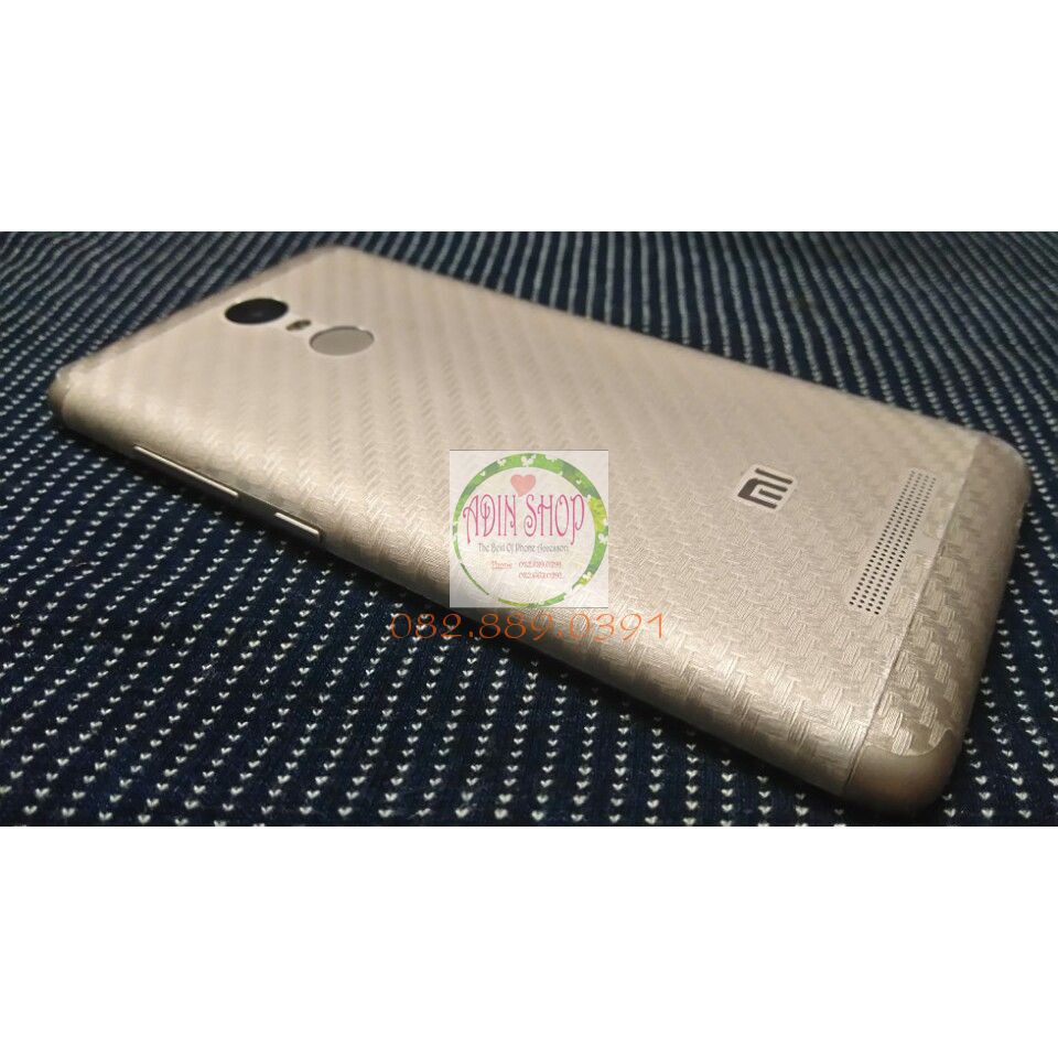 Miếng dán mặt lưng skin carbon Xiaomi Redmi Note 3/ Note 4/ Note 4X/ Note 3 Pro trong, đen