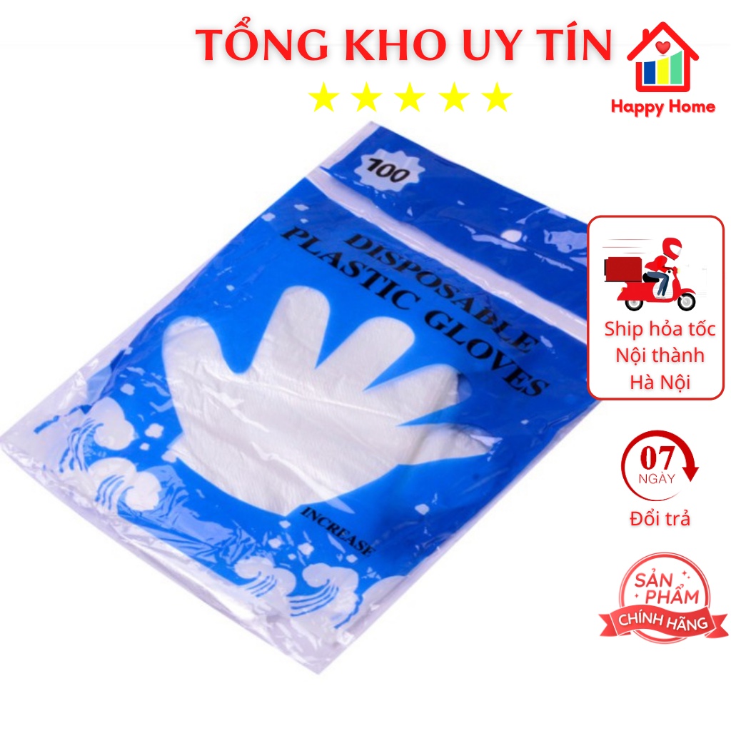 Găng tay nilon dùng 1 lần, gói 100 chiếc siêu dai Happy Home