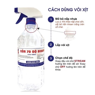 Cồn y tế Ethanol 70 độ BIDOPHA sát khuẩn (chai 1 lít) có vòi xịt