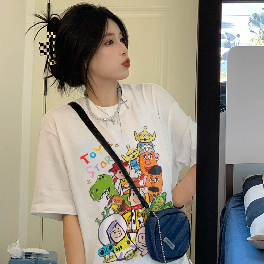 ZHELIHANGFEI Áo thun tay ngắn in hình chữ cái áo ngắn tay kiểu dáng rộng thoải mái