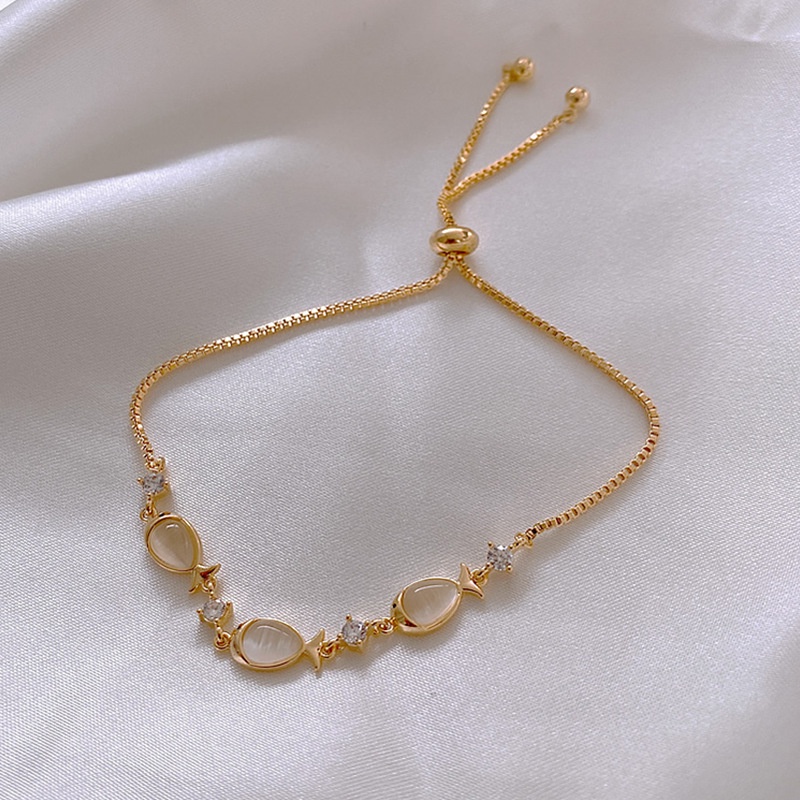 Lắc Tay Vòng Tay Nữ Hình Con Cá Đính Đá Zircon Có Dây Rút Chỉnh Kích Thước Thông Minh Lemi Accessories
