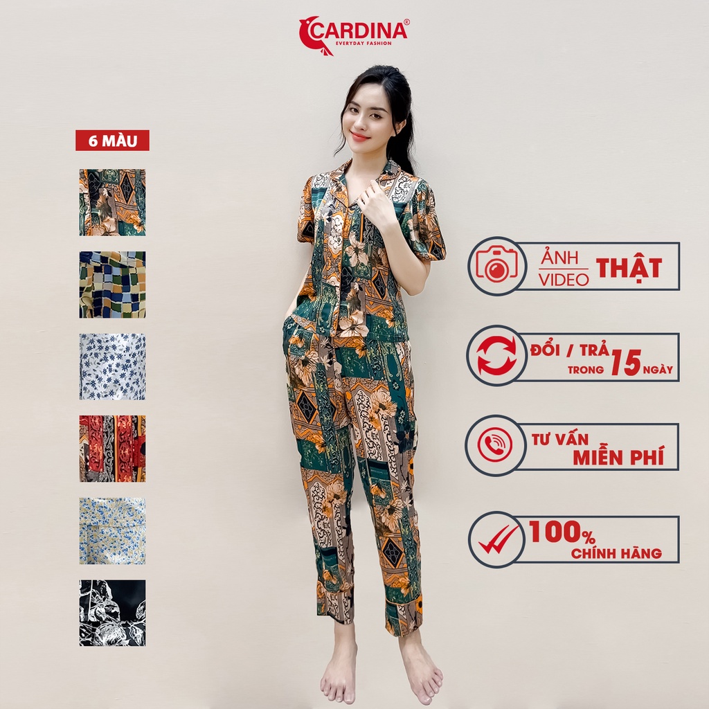 Đồ Bộ Pijama Nữ 𝐂𝐀𝐑𝐃𝐈𝐍𝐀 Chất Lụa Satin Nhật Cao Cấp Áo Tay Phồng Quần Dài Họa Tiết Trẻ Trung 2Pi03