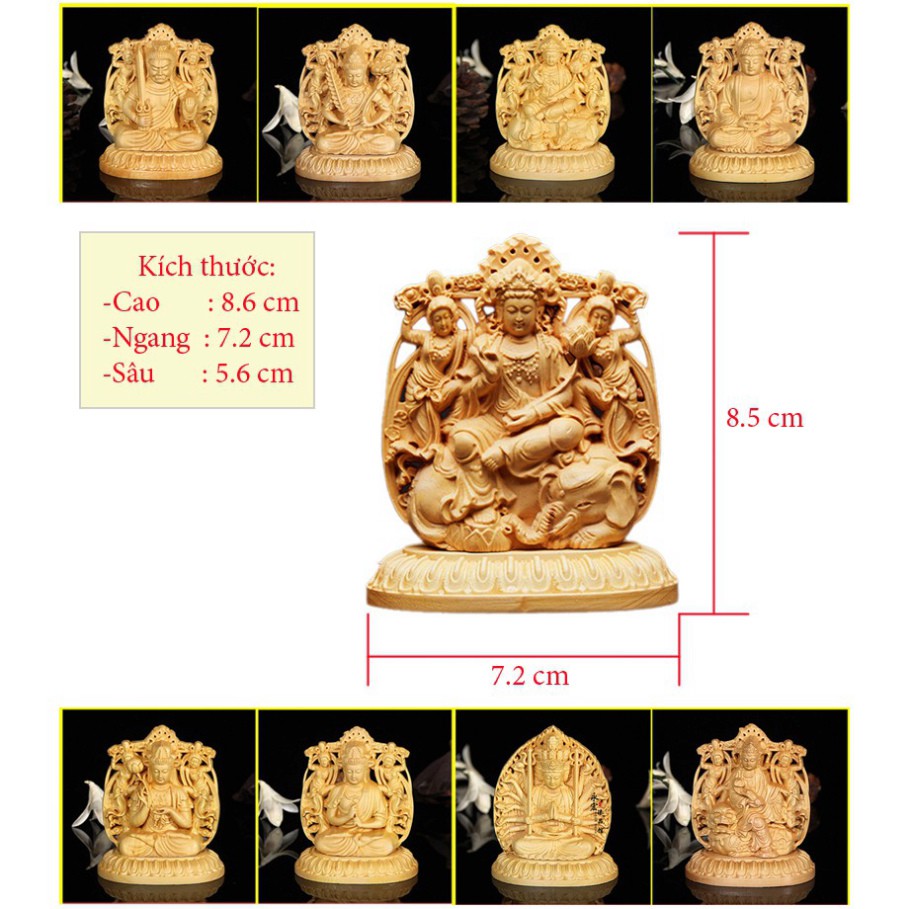 Tượng để xe ô tô phật Văn Thù Bồ Tát bằng gỗ Hoàng Dương - Tuổi Mão + Tặng kèm hồ lô treo xe - HÀNG CHẤT LƯỢNG NHƯ HÌNH