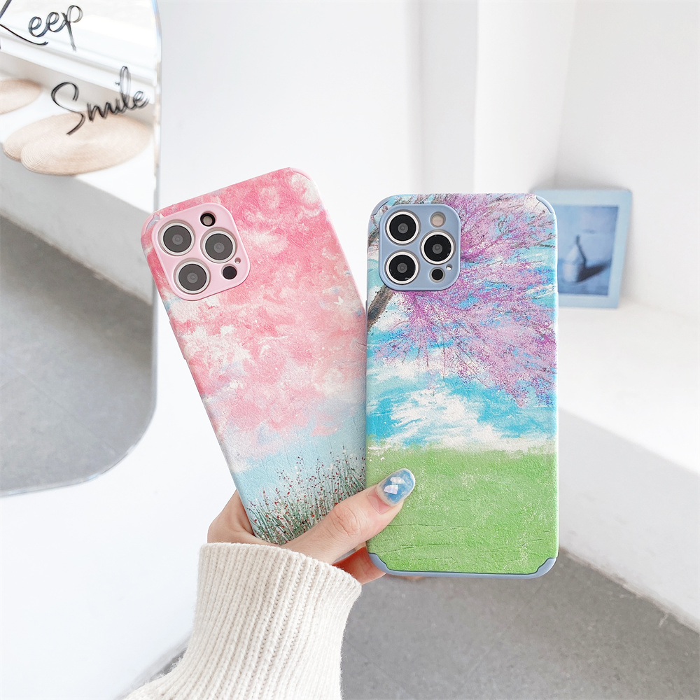 Simple Painting Ốp lưng iPhone 12 Pro Max Cover X XR Xs Max Sqaure Edge Cases